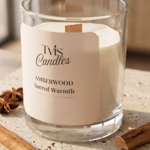 Amberwood Sacred Warmth handcrafted soy wax candle by TVIS Candles