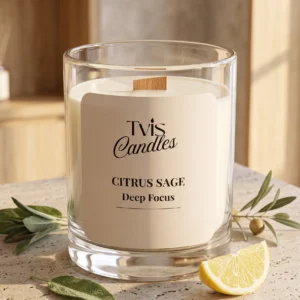 Citrus Sage Deep Focus handcrafted soy wax candle by TVIS Candles