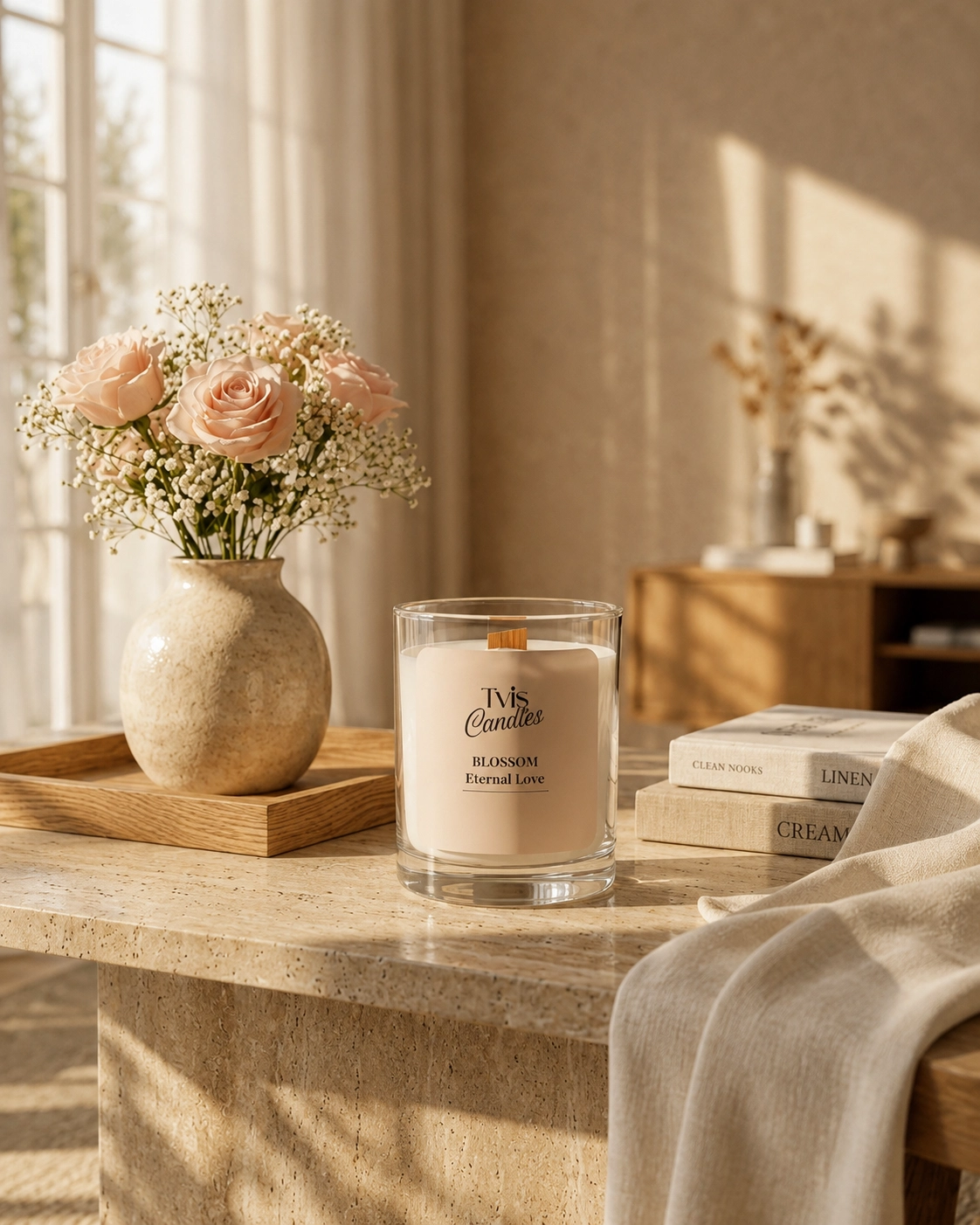 Luxury floral soy wax candle in an elegant